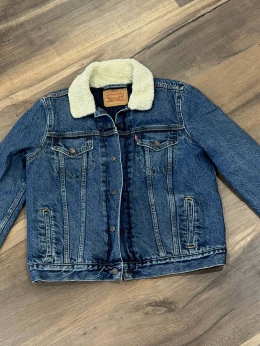 Levis Strauss Sherpa Collar Quilted Lined Trucker Jacket Outerwear Womens Sz L